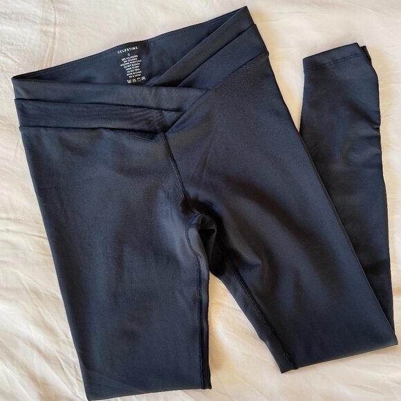 Celestine V Waist Black Shiny Leggings - Picture 4 of 7